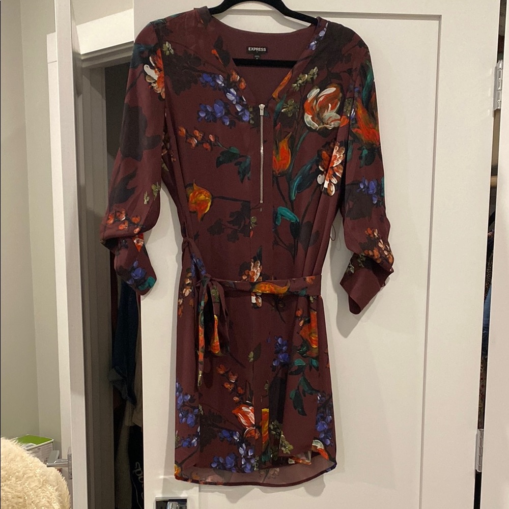 Express Floral Print Women's Dress - Brown